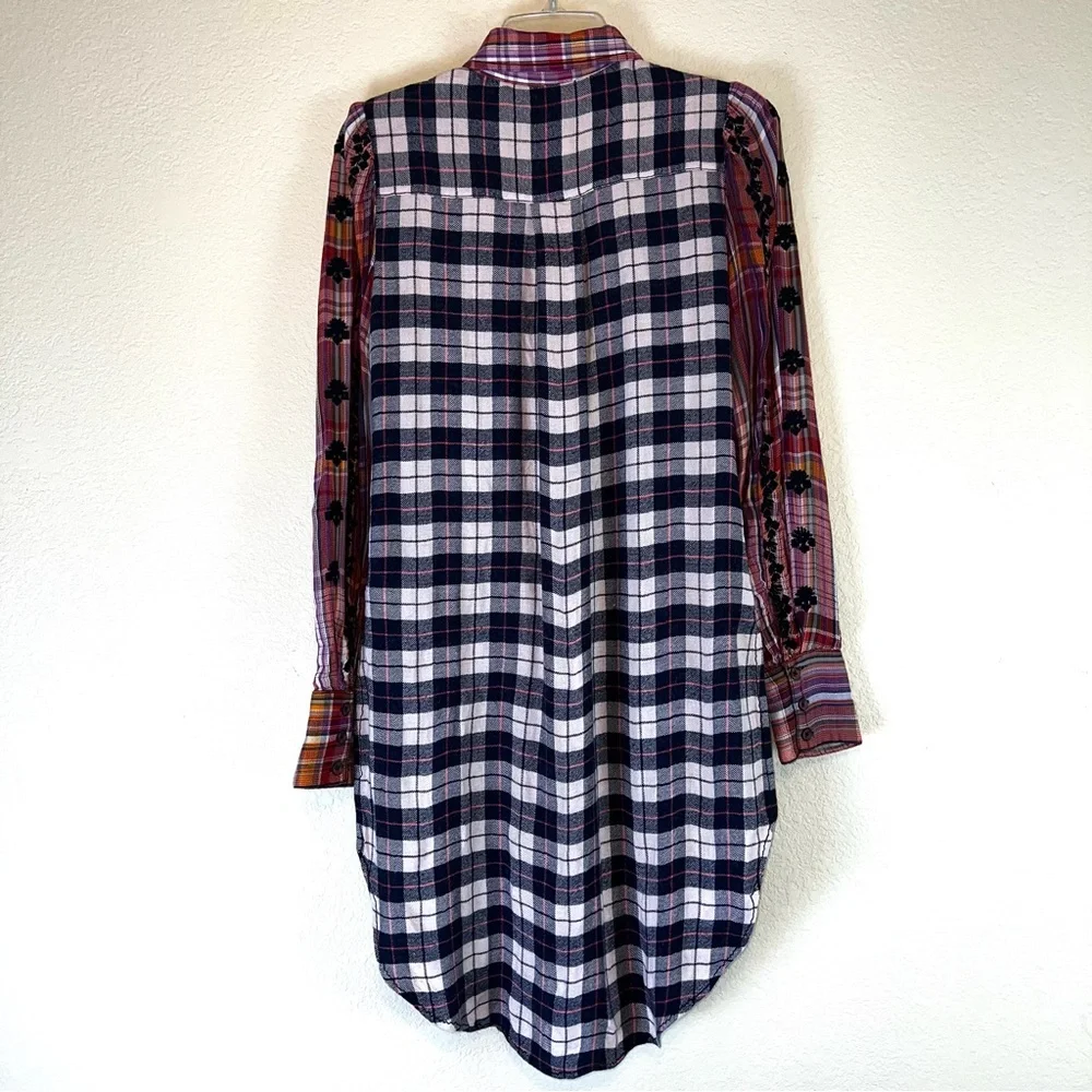 Free People Women’s Plaid Wool Blend Embroidered Long Sleeve Shirt Dress Sz S - Picture 10 of 13